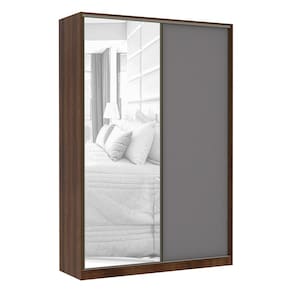 Guarda Roupa 2 Portas de Correr Alumínio Inox com Espelho 3 Gavetas 159 cm Prime Luciane Móveis