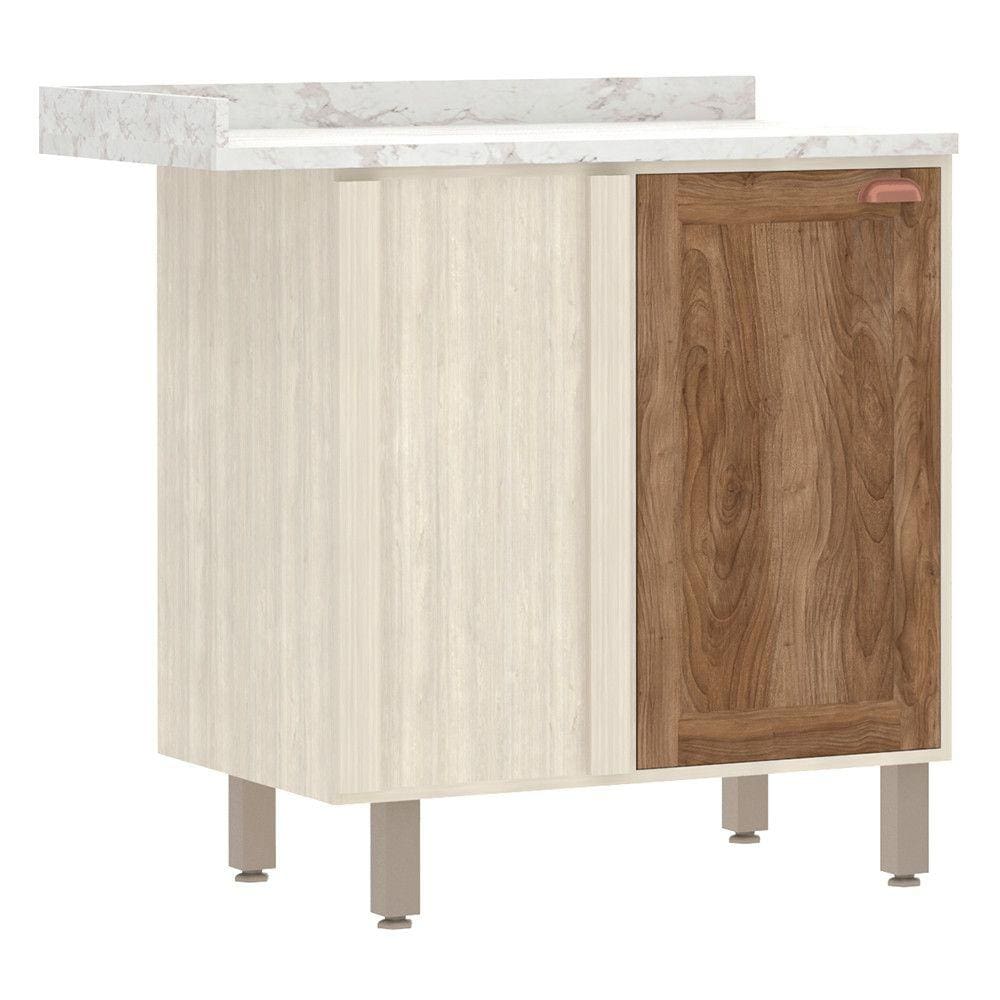 Balcão Canto Reto de Cozinha com Tampo 95 cm 1 Porta de abrir 1 Prateleira Sofia Luciane Móveis