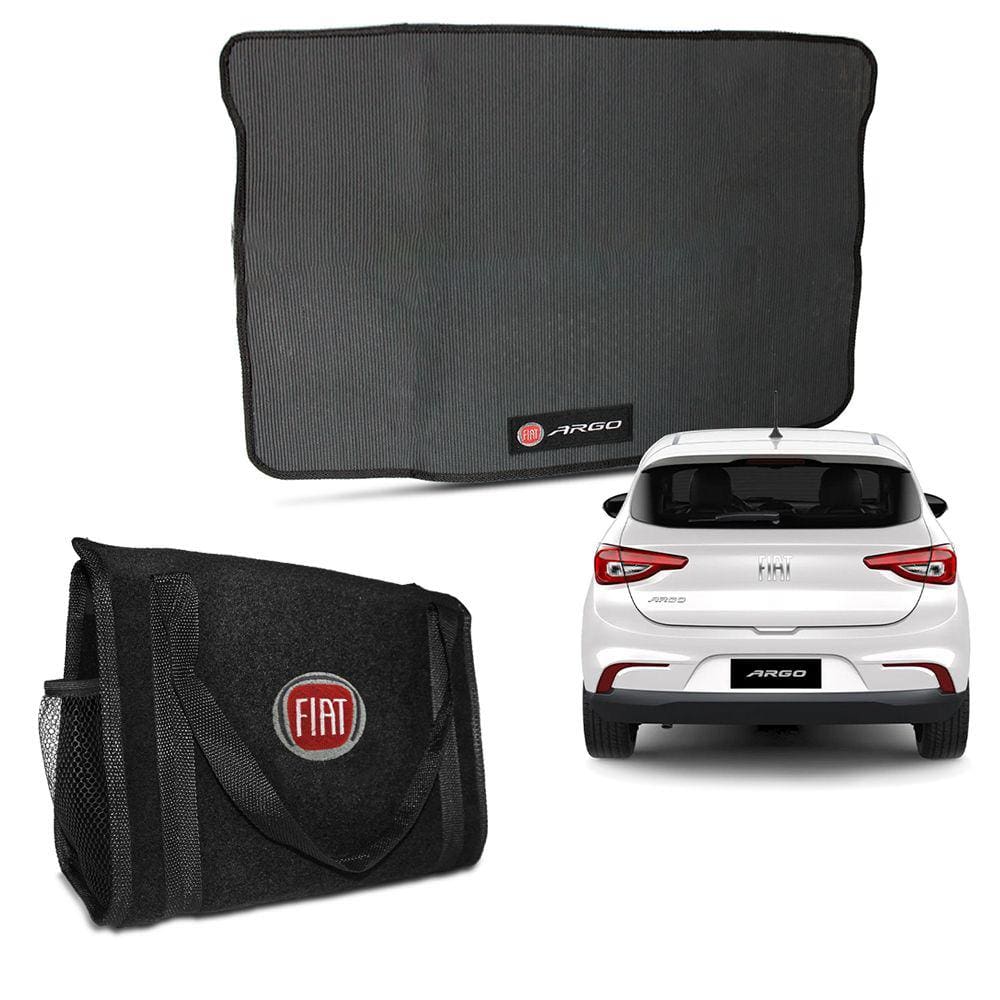 Tapete Porta Malas Fiat Argo 2017 a 2023 Borracha + Bolsa Organizadora para Ferramentas
