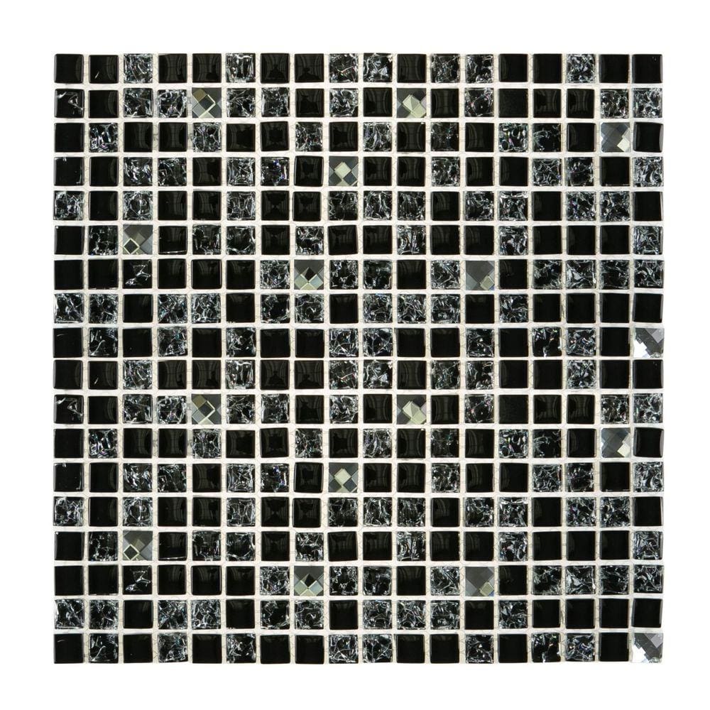Pastilha Mesclada de Mármore e Vidro 30cm x 30cm Diamond Glass Mosaic Placas Preto