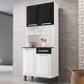 Kit Cozinha Pratika 80cm 4 Portas 1 Gaveta Itatiaia Branco/Preto