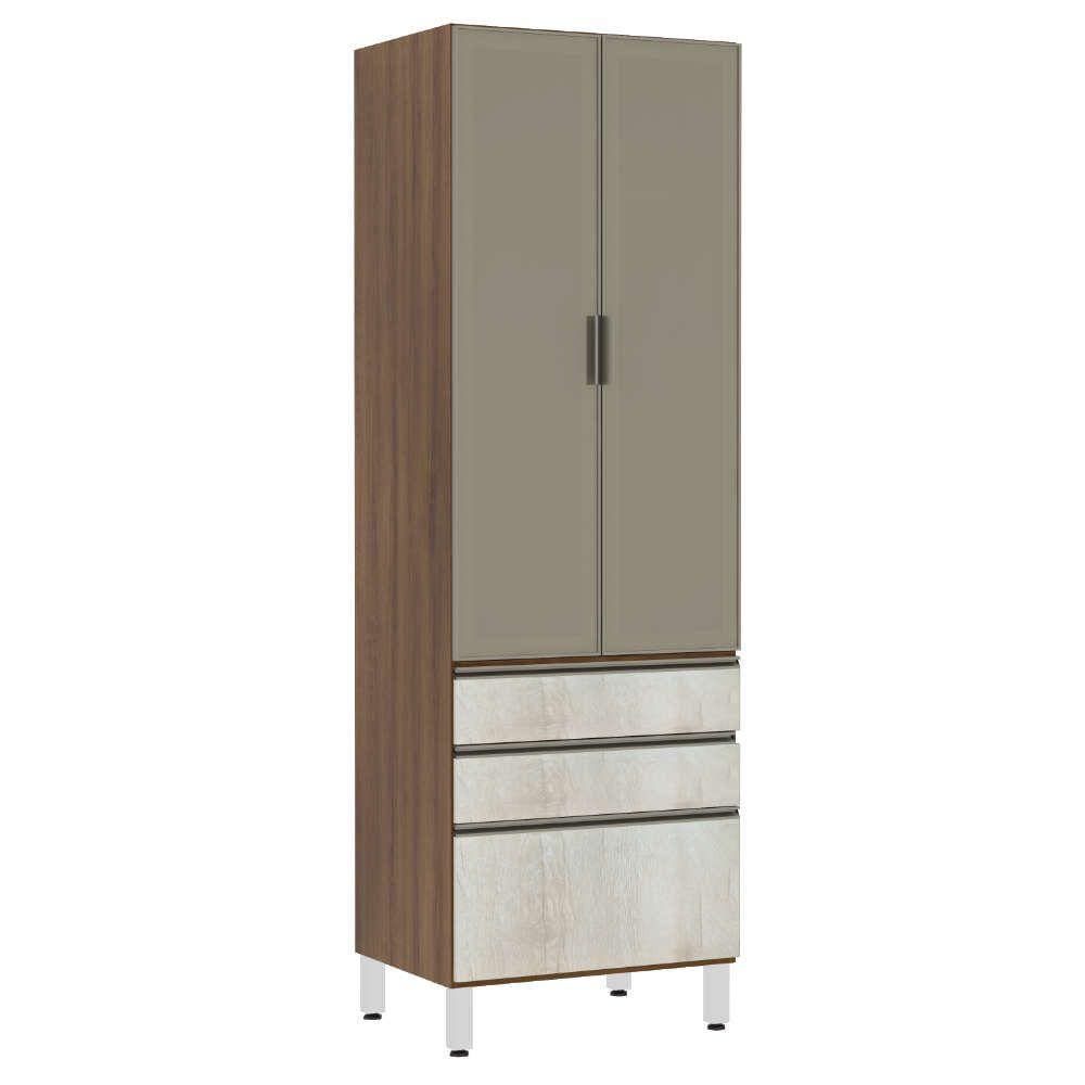Paneleiro Torre 70cm 2 Portas Alumínio Inox Reflecta Bronze 2 Gavetas 1 Gavetão Jade Luciane Móveis