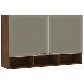 Armário Aéreo 120cm 2 Portas em Alumínio Inox e Vidro Reflecta Bronze com Nicho Jade Luciane Móveis