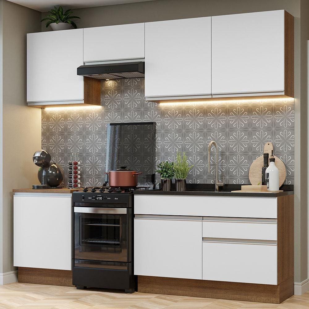 Armário De Cozinha Completa 240Cm Rustic/Branc Glamy Madesa