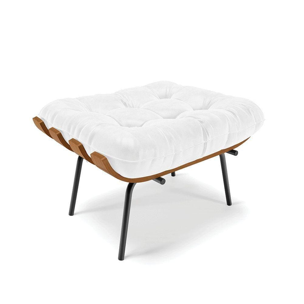 Puff Costela Corano Base Metálica Preto - D`Rossi Cor Branco