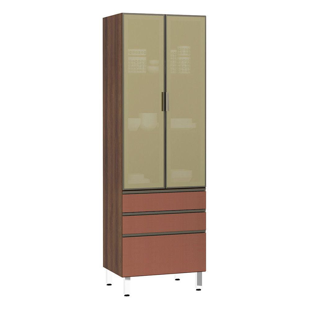 Paneleiro Torre 70cm 2 Portas Alumínio Inox Reflecta Bronze 2 Gavetas 1 Gavetão Jade Luciane Móveis