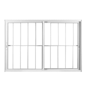 Janela de Alumínio de Correr 100x100cm 2 Folhas com Grade e Vidro Liso Linha Soft MGM Branco Branco