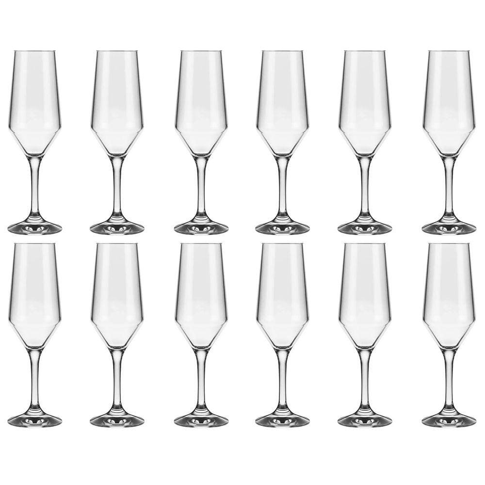 Jogo 12 Taças Champanhe Espumante 186ml SM Buffet Nadir Figueiredo Vidro Transparente