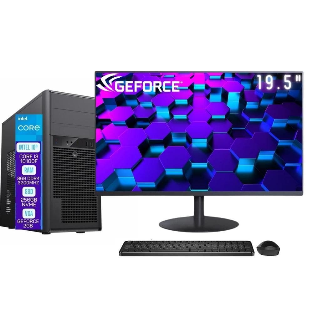 Computador Completo Skill Pro Intel 10ª Geração Core i3 10100F 8GB DDR4 Placa de vídeo Geforce 2GB SSD 256GB Monitor 19.5" LED SP-041