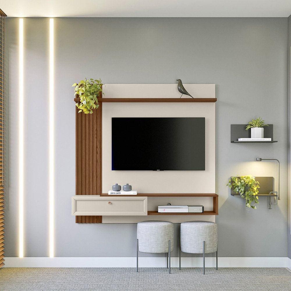 Painel para TV até 55 Polegadas 1 Porta 1 Prateleira Alvorada Linea Brasil Freijó/Off White