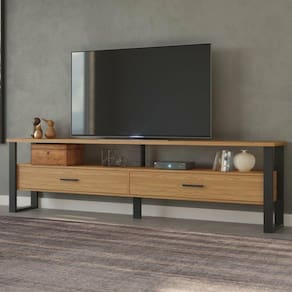 Rack Industrial 220cm 2 Gavetas Pradel Móveis Freijó/Preto Fosco