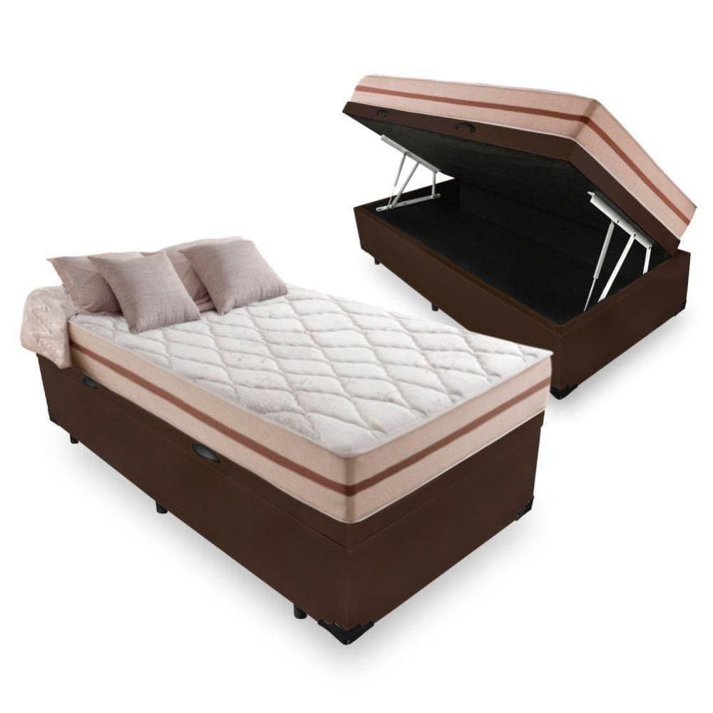 Cama Box Com Baú Solteiro + Colchão 88x188x64cm Marrom