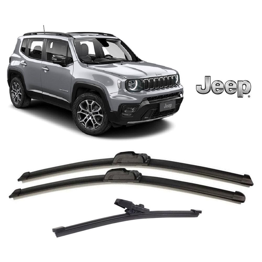 Kit 3 Palhetas Limpador de Parabrisa Dianteiro + Traseiro para Jeep Renegade ano 2016 2017 2018 2019 2020 2021 2022 2023