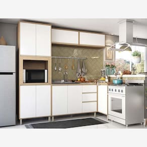 Cozinha Modulada de Canto 5 Peças com Armário Balcões e Paneleiro Mel Luciane Móveis