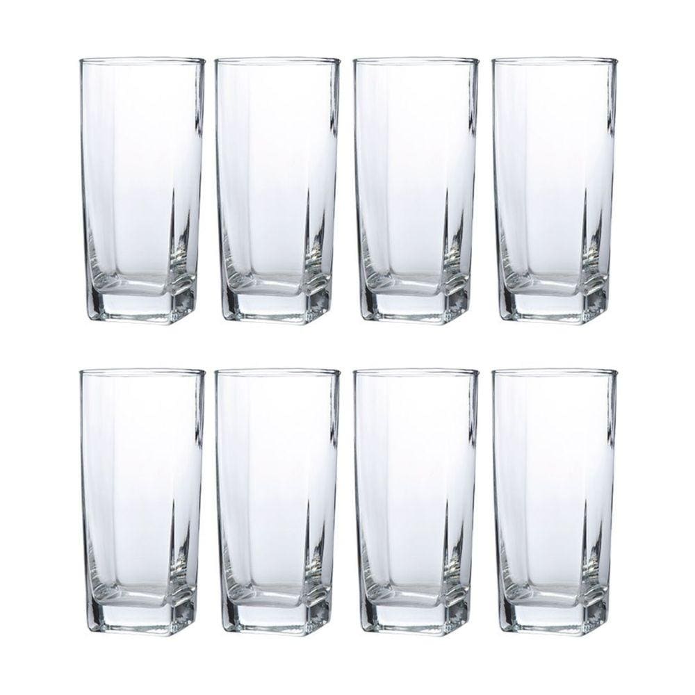 Conjunto Com 8 Copos Vidro Bali Quadrado 320ml Transparente