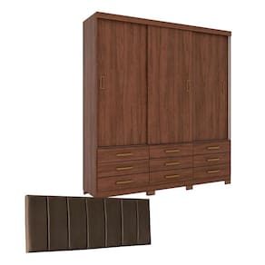Guarda Roupa Casal Uran Castanho com Cabeceira Helena 140 cm Marrom - Henn