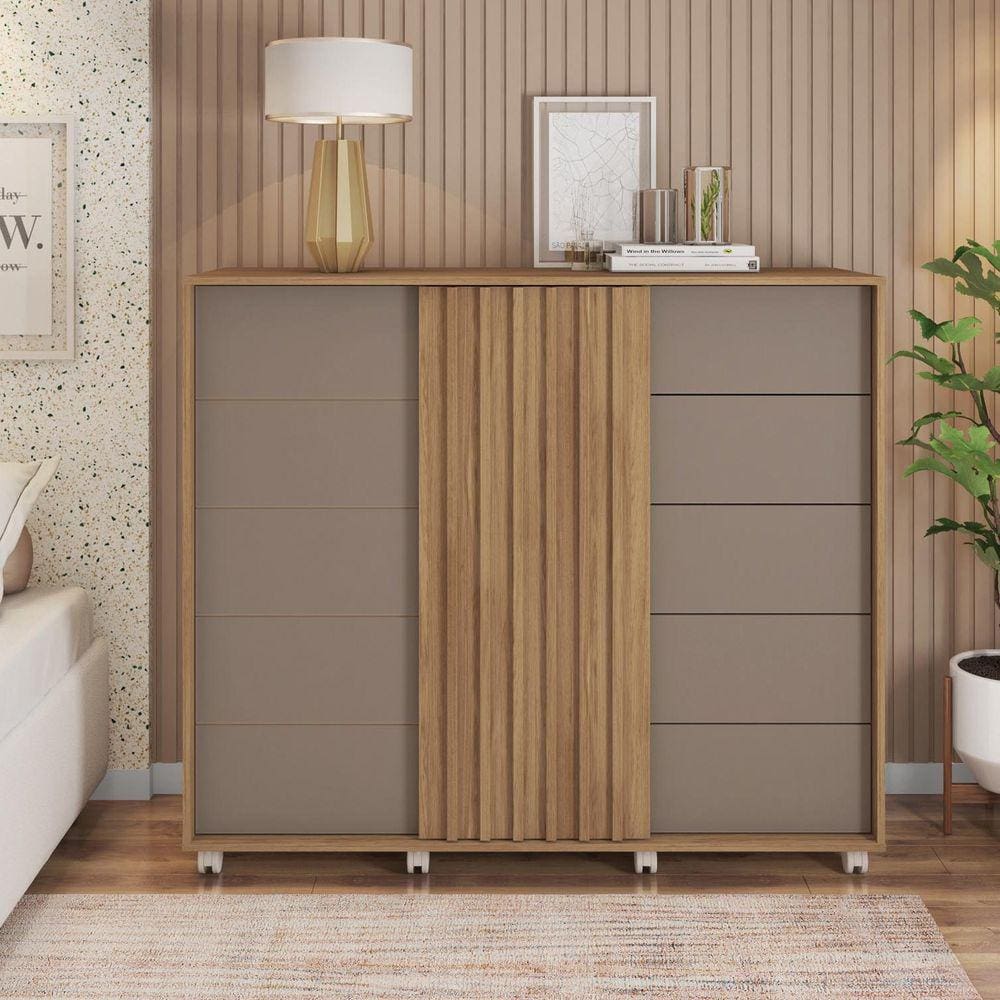 Cômoda 2 Portas 5 Gavetas Pegasus Caemmmun Burti/Cinza