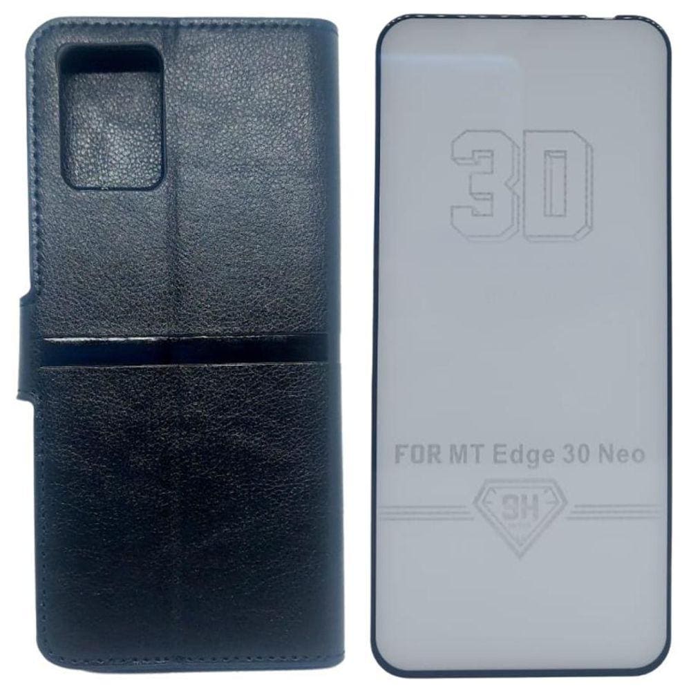 Kit Capa Carteira Compatível Motorola Edge 30 Neo + Película