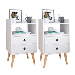 Kit 2 Mesas de Cabeceira Mesinhas Quarto Com Nicho e Gavetas Retrô Dream Plus - Branco - Lojas RPM