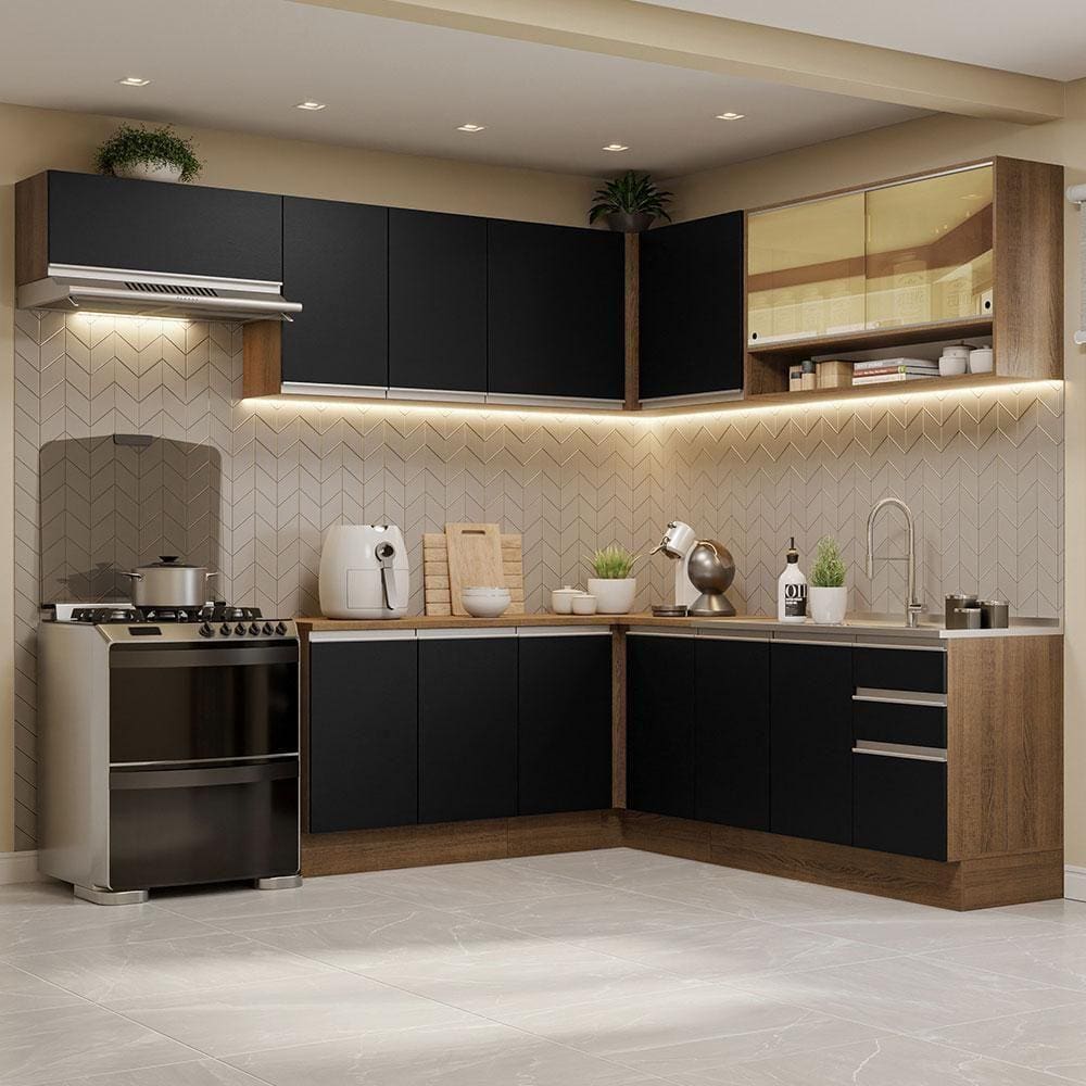 Armário De Cozinha Completa DCanto 469Cm Rustic/Preto Madesa