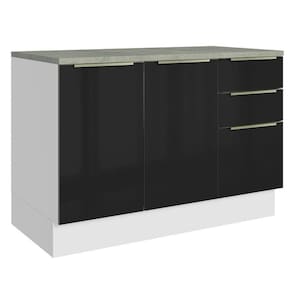 Balcão De Pia 120Cm 2PTS3GVT Branco/Preto Lux Madesa