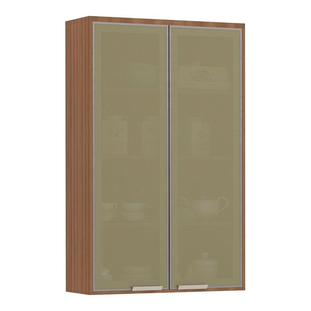 Armário Aéreo Cristaleira 80cm 2 Portas com Vidro Reflecta Isa Luciane Móveis