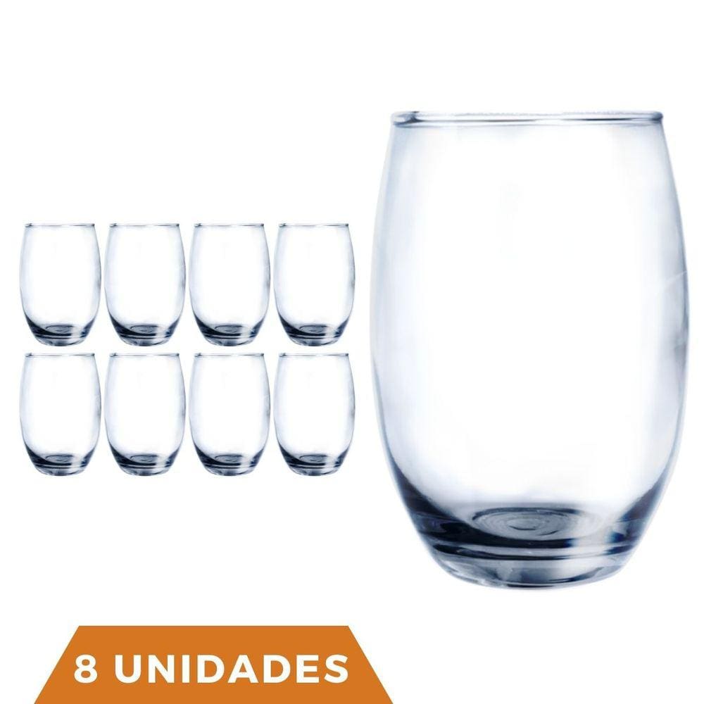 Copo Vidro 450ml Redondo Bellagio Jogo com 8 Transparente