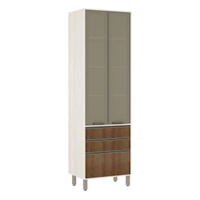 Paneleiro de Cozinha 70 cm 2 Portas com Vidro Reflecta Bronze 3 Gavetas Linea Luciane Móveis