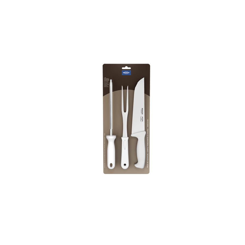 Kit Churrasco Brinox Precision 3 Peças Faca, Garfo Trinchante E Chaira