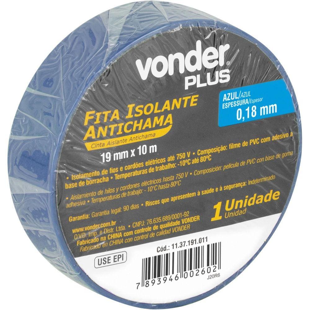 Fita Isolante 19Mmx10M Azul Vonder Plus Classe A