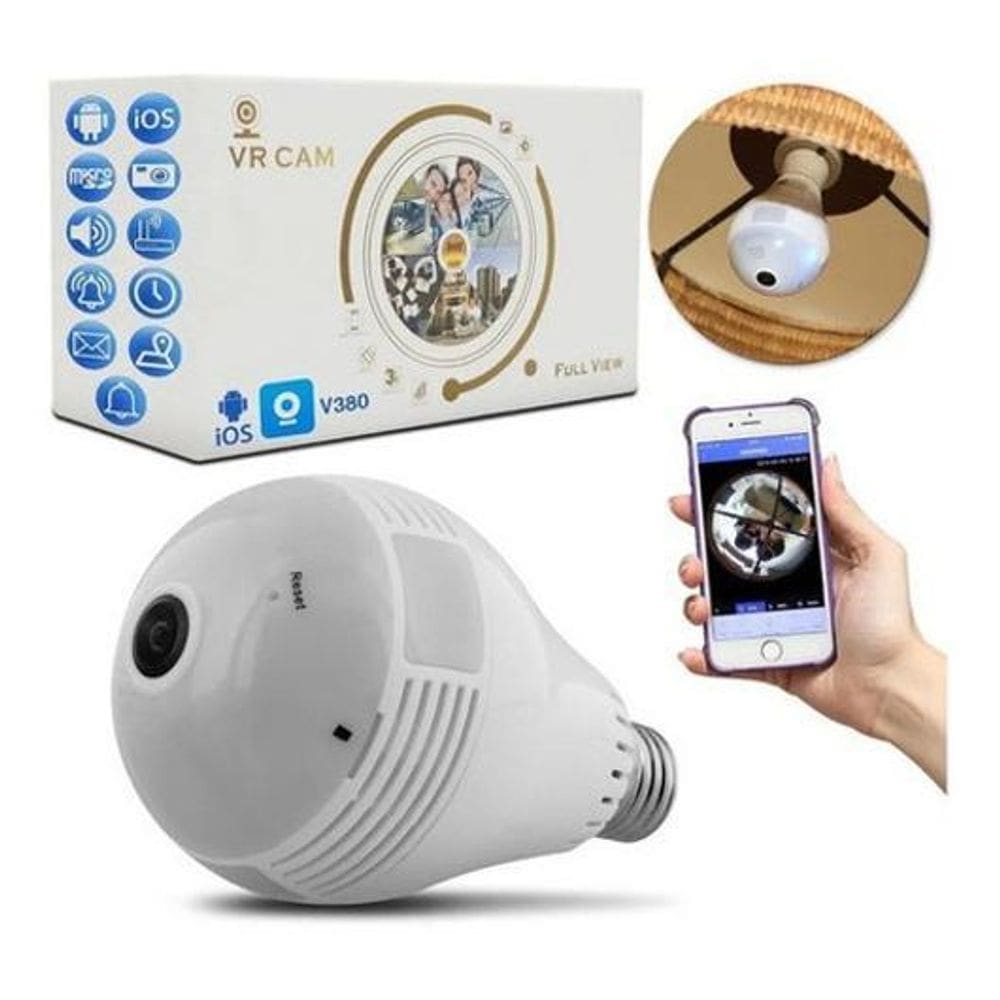 Lampada Camera De Seguranca V380 Panorâmica Wifi