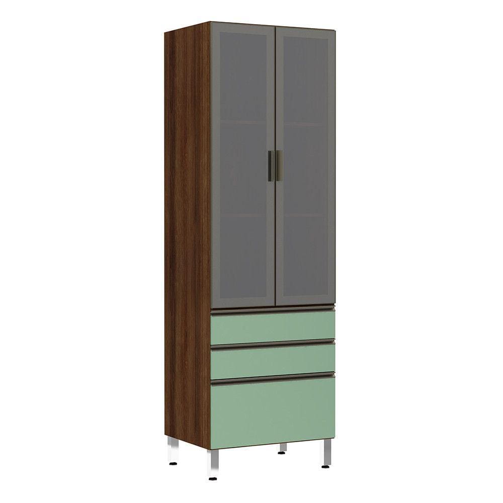 Paneleiro Torre 70cm 2 Portas Alumínio Inox Reflecta Prata 2 Gavetas 1 Gavetão Jade Luciane Móveis