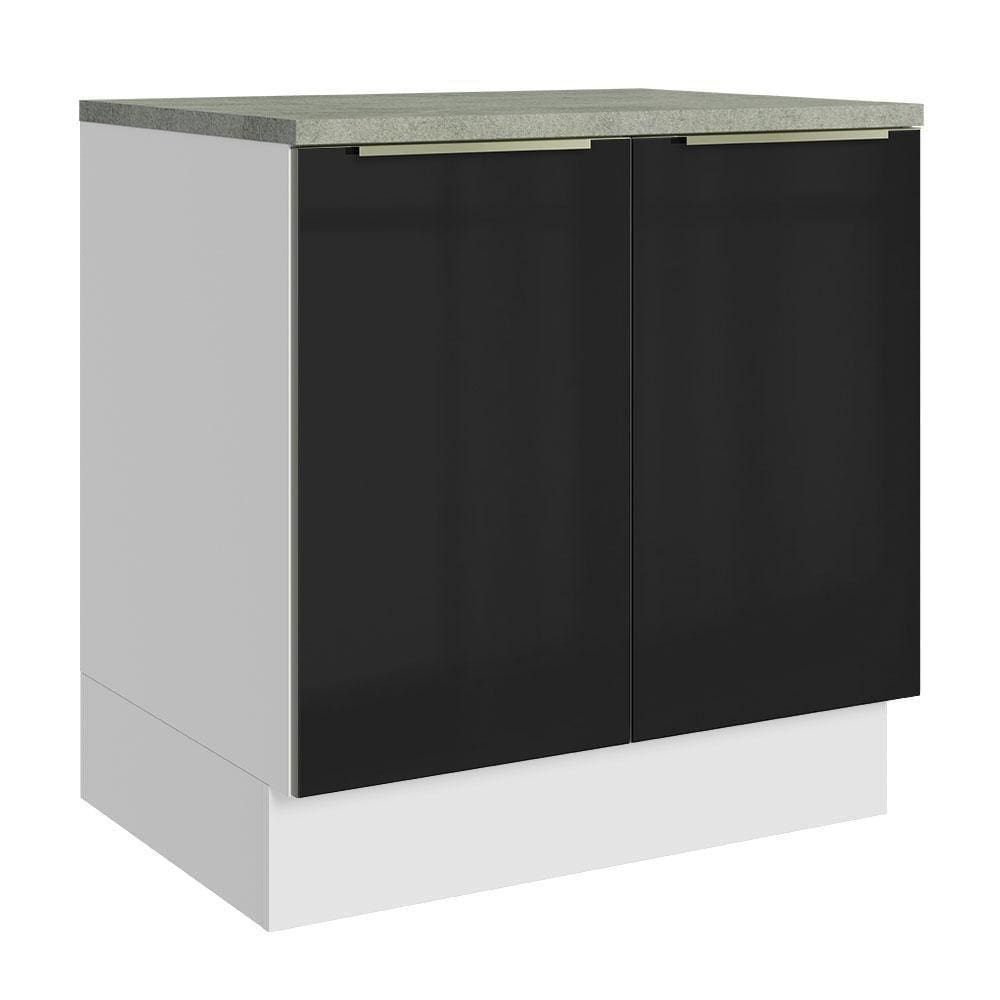 Balcão 80Cm 2PTSBranco/Preto Lux Madesa Branco/Preto