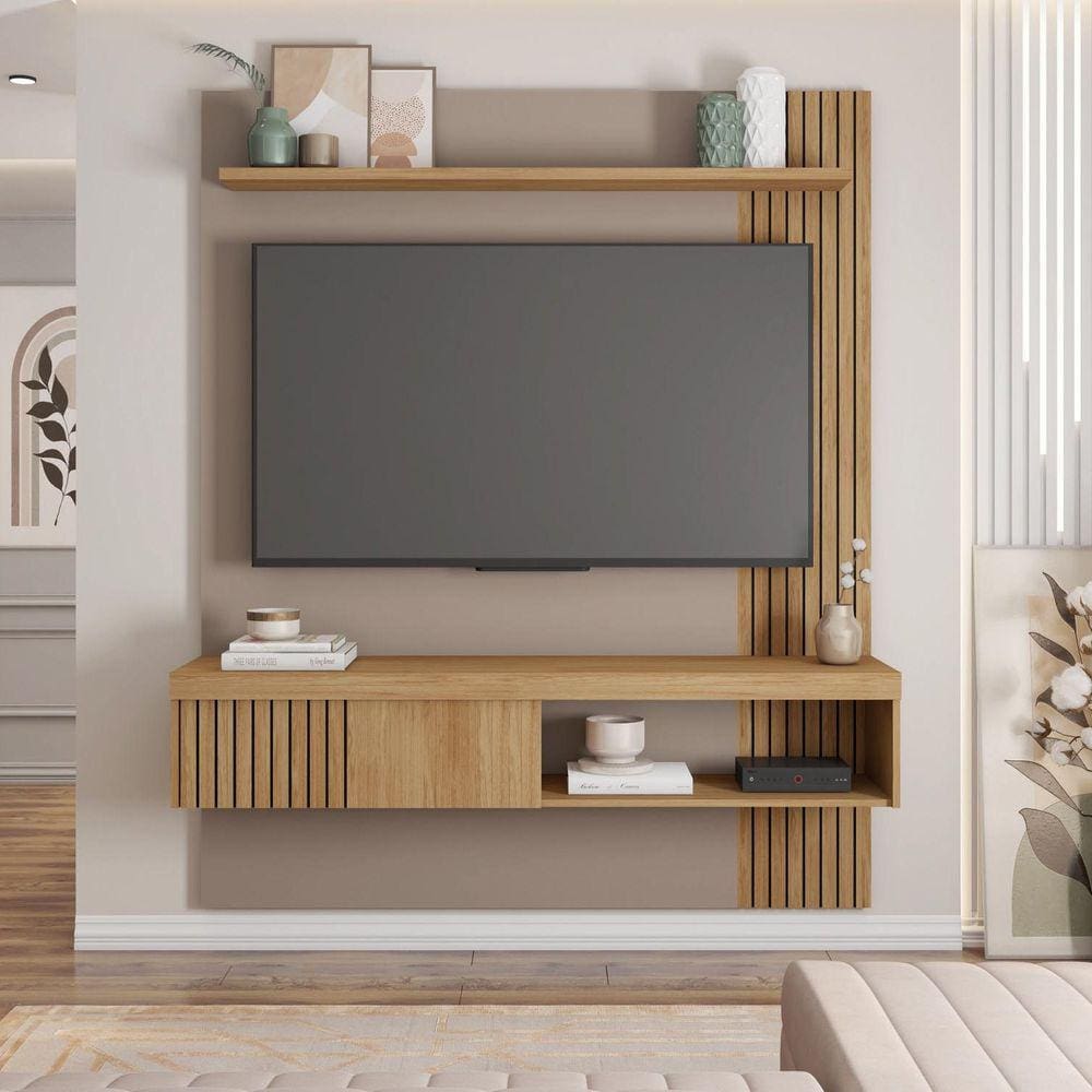 Painel Para TV Até 55 Polegadas Jade Caemmun Buriti/Cinza