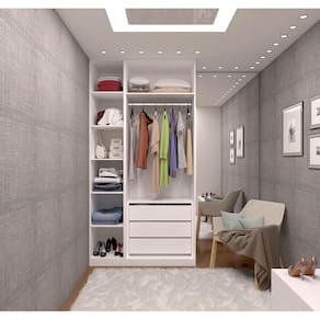 Guarda Roupa Closet sem Portas 2 Peças, 3 Gavetas, 1 Cabideiro Branco Prime Luciane Móveis