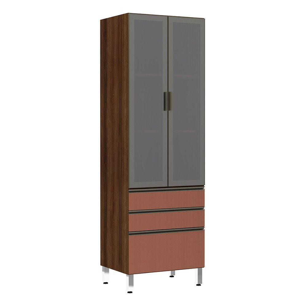 Paneleiro Torre 70cm 2 Portas Alumínio Inox Reflecta Prata 2 Gavetas 1 Gavetão Jade Luciane Móveis