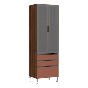 Paneleiro Torre 70cm 2 Portas Alumínio Inox Reflecta Prata 2 Gavetas 1 Gavetão Jade Luciane Móveis