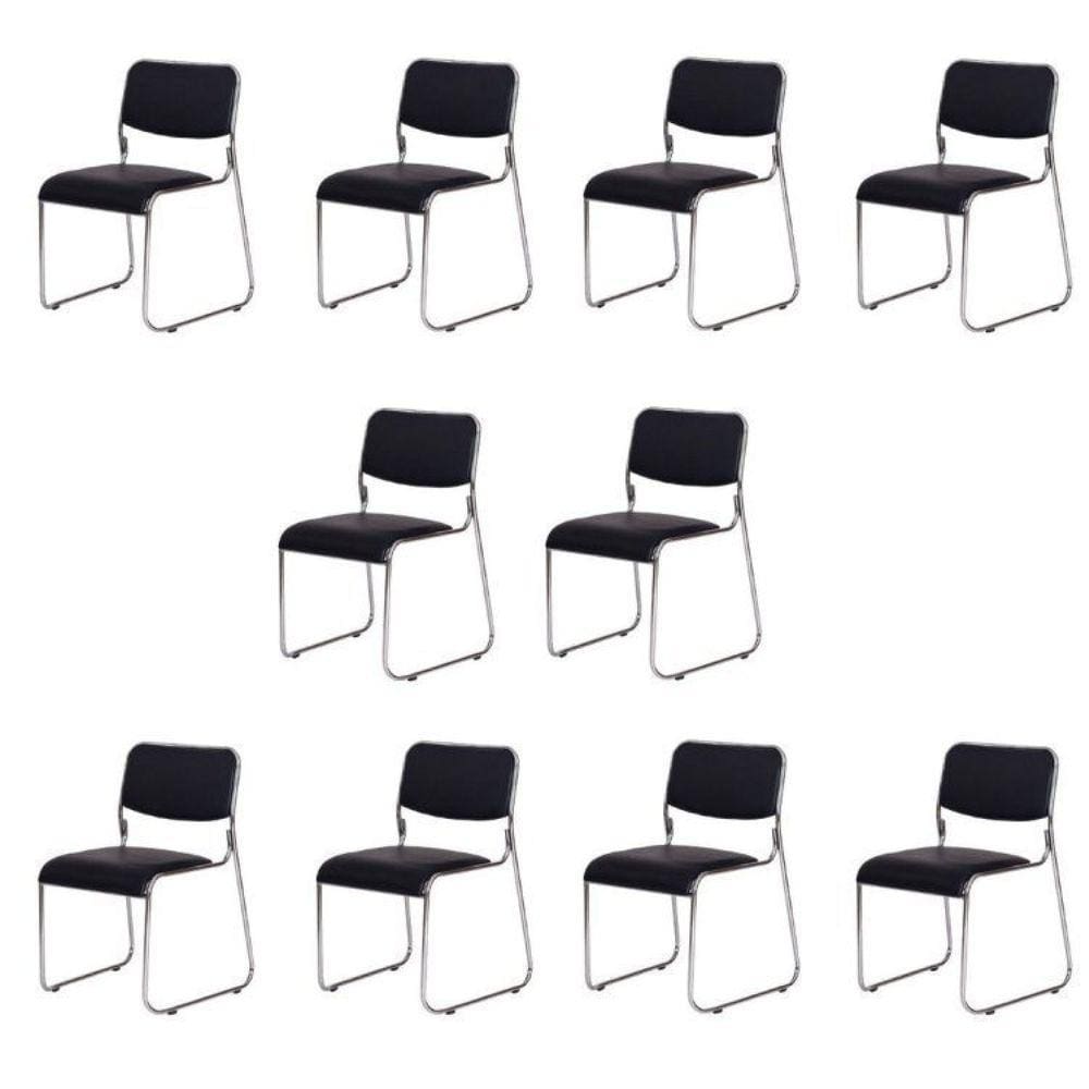 Kit 10 Cadeiras para Escritório Fixa Interlocutor Cromada Dubai OR Design Preto