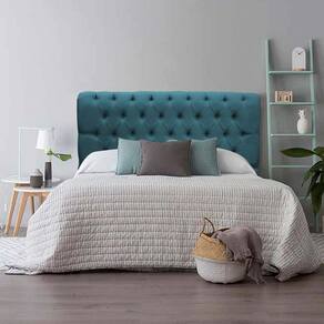 Cabeceira Paris 160cm Queen Size Capitonê Suede Azul Turquesa