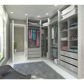Guarda Roupa Canto Closet sem Portas 3 Peças, 6 Gavetas, 4 Cabideiros Prime Luciane Móveis