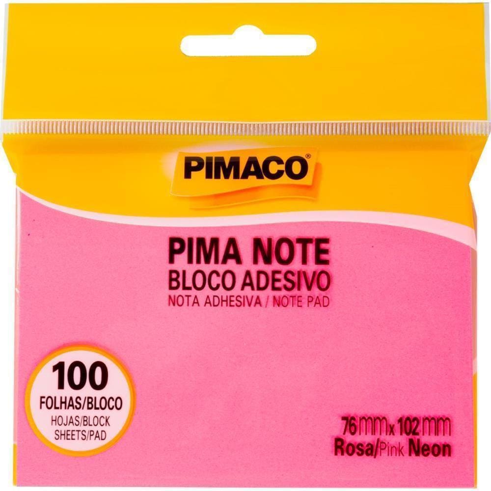 Bloco De Recado Autoadesivo Pimanote Rosa 76X102Mm 100Fls