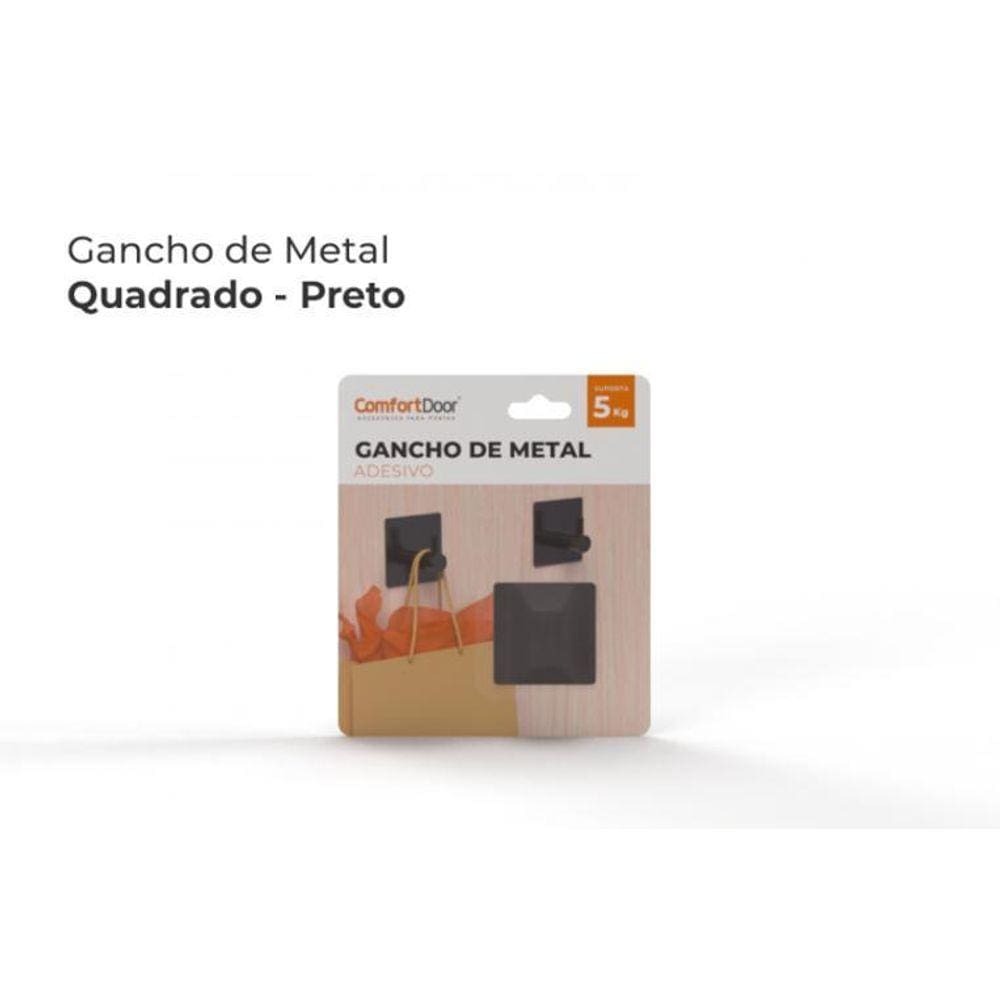 Gancho De Metal Adesivo Suporta 5Kg Comfortdoor Preto
