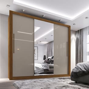 Guarda Roupa Casal 3 Portas com Espelho 4 Gavetas Costa Rica Sallêto Móveis Cinamomo/Off