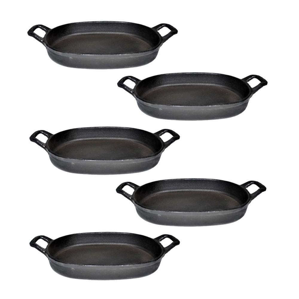 Kit 5 Assadeira De Ferro Lisa Oval Alça Ferro St 35X24Cm