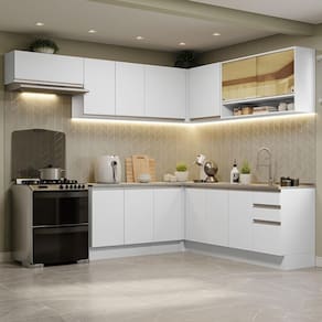 Armário De Cozinha Completa De Canto 469Cm Branco Madesa