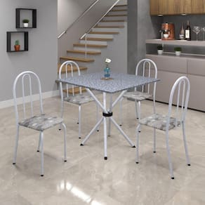 Conjunto de Mesa Tubular 70x70cm Tampo em Granito com 4 Cadeiras Ane B Soma Móveis Paraopeba/Mart Pérola/ Granito Ocre