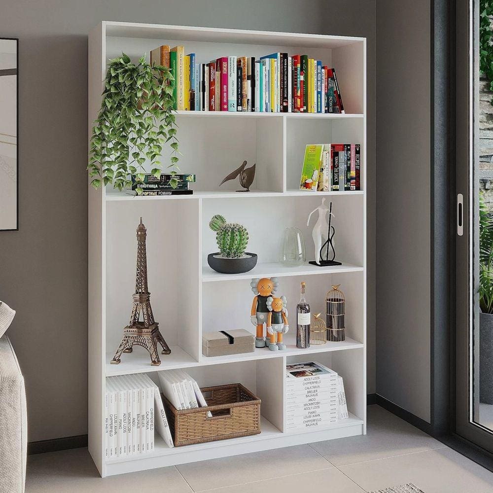 Estante Livreiro Multiuso 5 Prateleiras 8 Nichos Seattle Yescasa Branco Perfect Wood