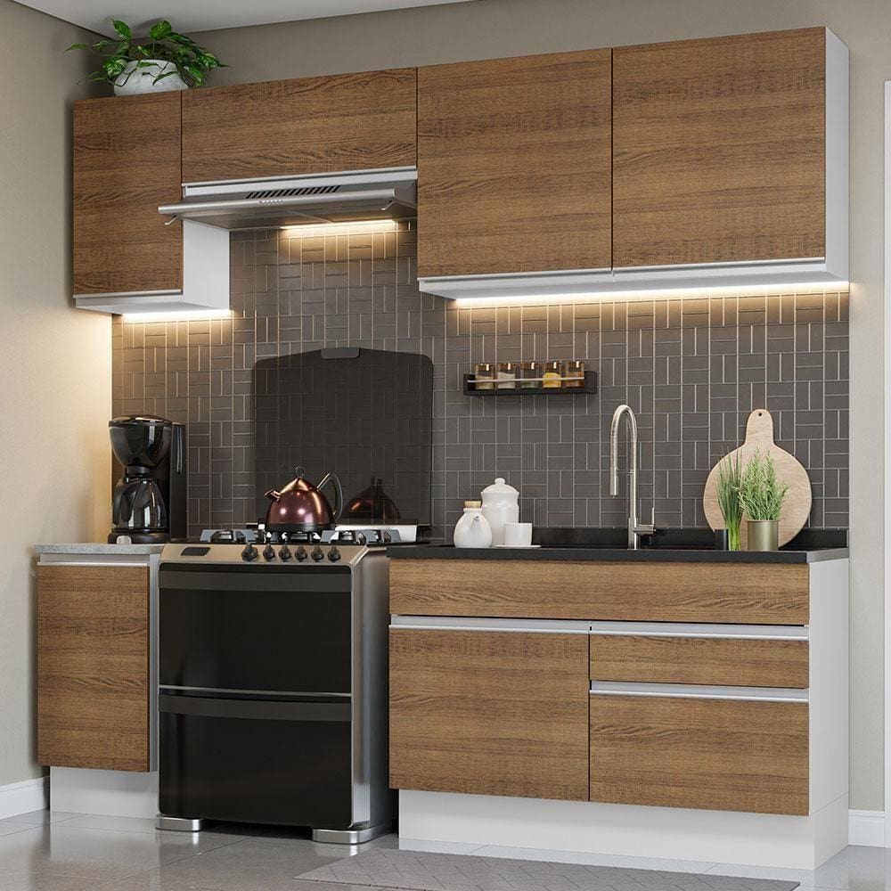 Armário De Cozinha Completa 240Cm Branco/Rustic Glamy Madesa