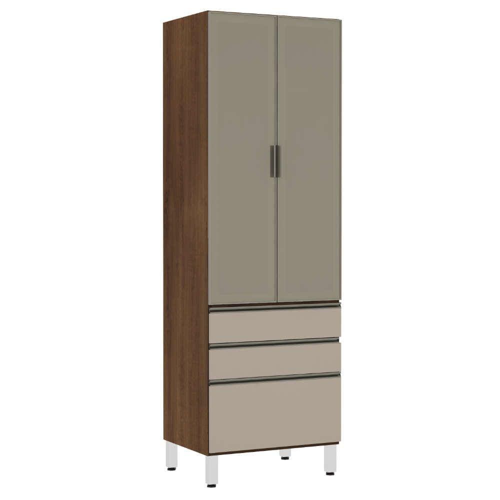 Paneleiro Torre 70cm 2 Portas Alumínio Inox Reflecta Bronze 2 Gavetas 1 Gavetão Jade Luciane Móveis