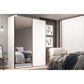 Guarda Roupa Solteiro com Espelho 2 Portas 3 Gavetas Veneto Mambel Branco
